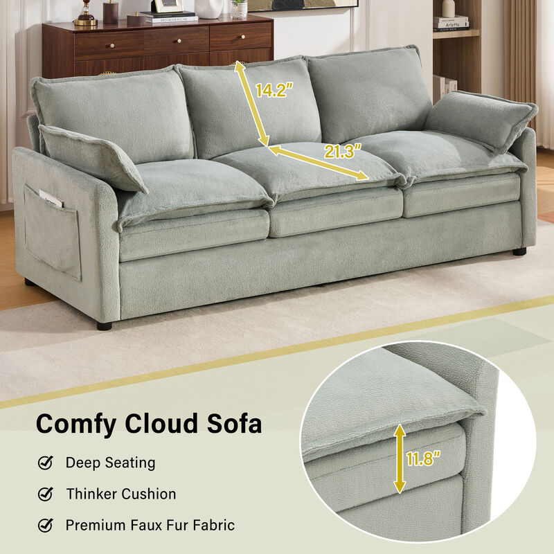 Merax Faux Fur 3-Seater Sofa with Double-Layer Cushion image number 4