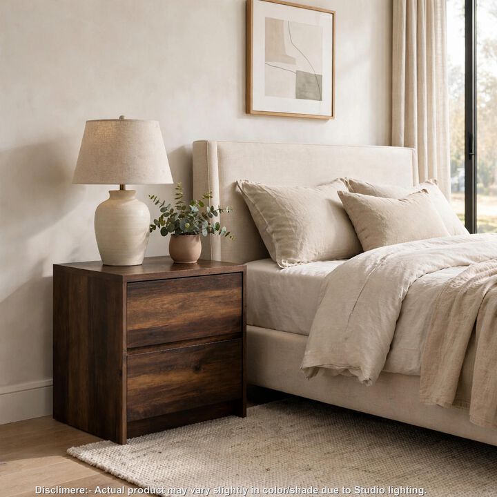 Park Nightstand, 2 Drawers, LED Light & USB Ports, Wood