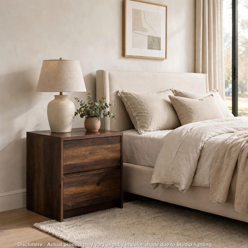 Park Nightstand, 2 Drawers, LED Light & USB Ports, Wood image number 1