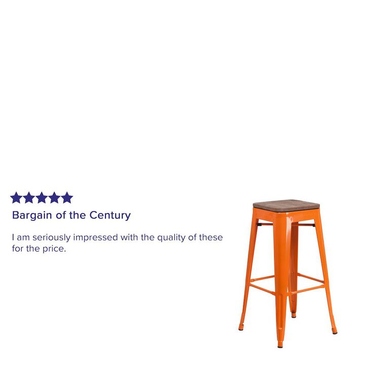 Flash Furniture 30" High Backless Orange Metal Barstool with Square Wood Seat