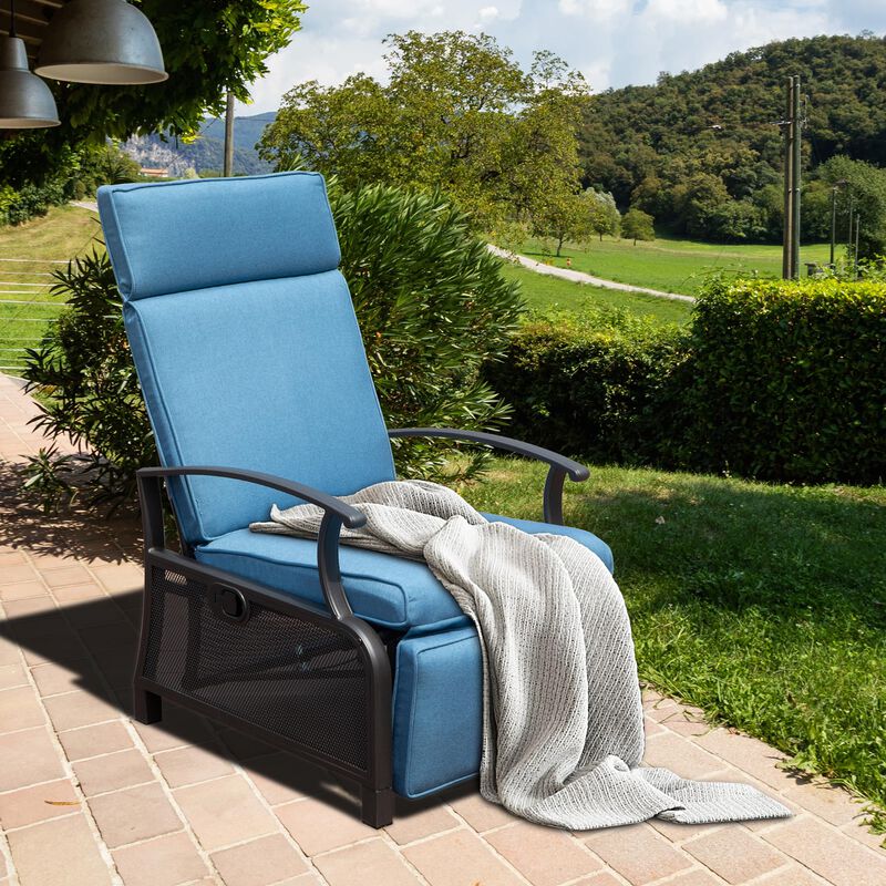 Mondawe Adjustable Patio Recliner Chair Metal Outdoor Lounge Chair with Flip Table Push Back, Adjustable Angle, With Removable Cushions