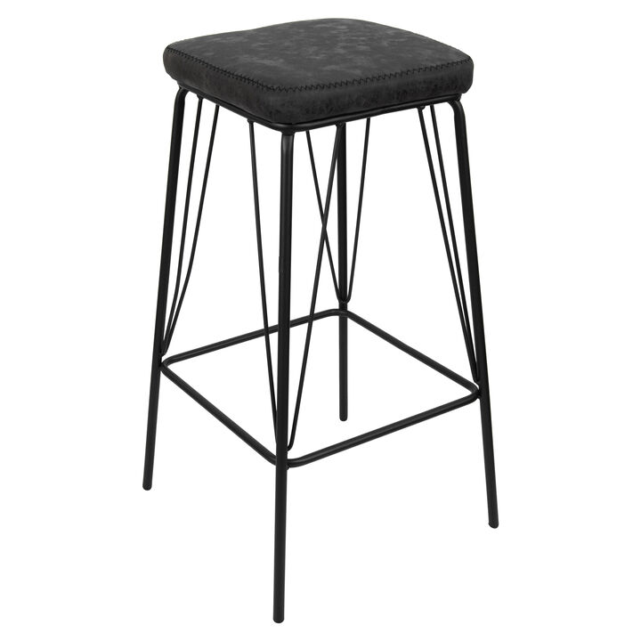 LeisureMod Millard Leather Bar Stool with Metal Frame &ndash; Stylish and Durable Seating for Kitchen or Bar