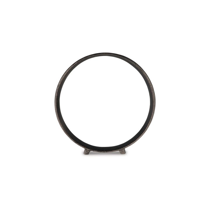 Dalie Sculpture, Round Metal Accent Tabletop Size, 14 Inch, Black - Benzara
