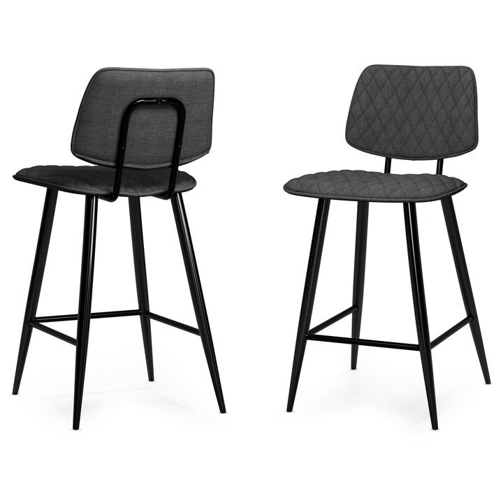 Raya Contemporary 16 inch Counter Height Stool (Set of 2) in Charcoal Polyester linen fabric