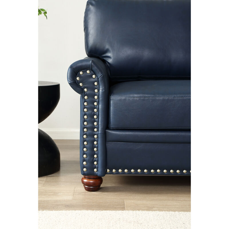 Living Room Sofa Loveseat Chair Navy Blue Faux Leather