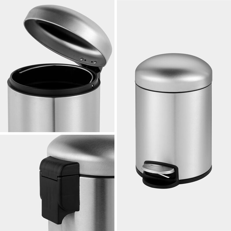 1.32 Gal./5 Liter Stainless Steel Round Step-on Trash Can for Bathroom and Office image number 7