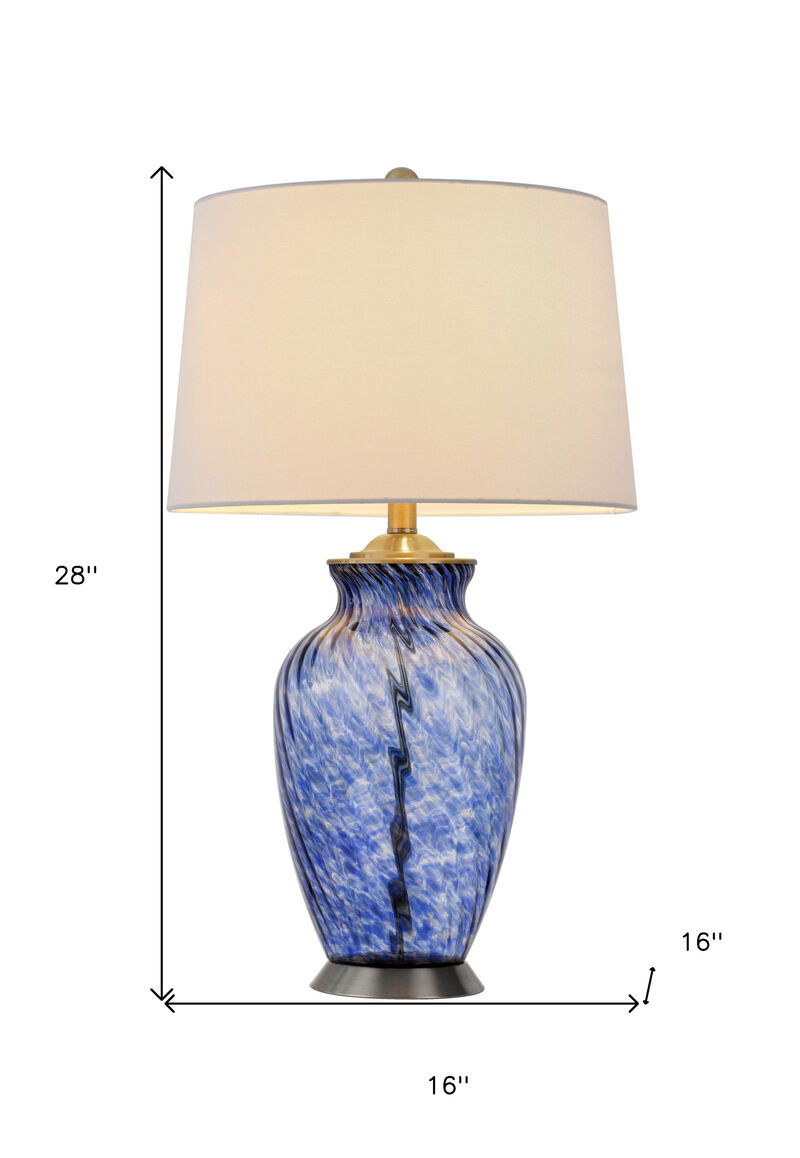 Hivvago 28" Blue Swirl Glass Table Lamp With White Empire Shade