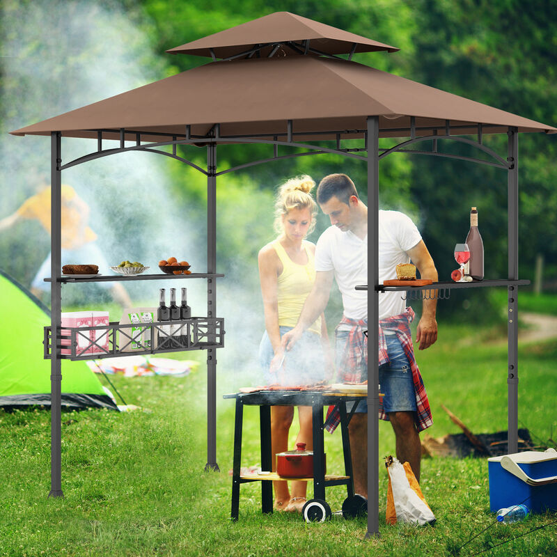 Outdoor Grill Gazebo with 2 Side Shelves and 10 Hooks