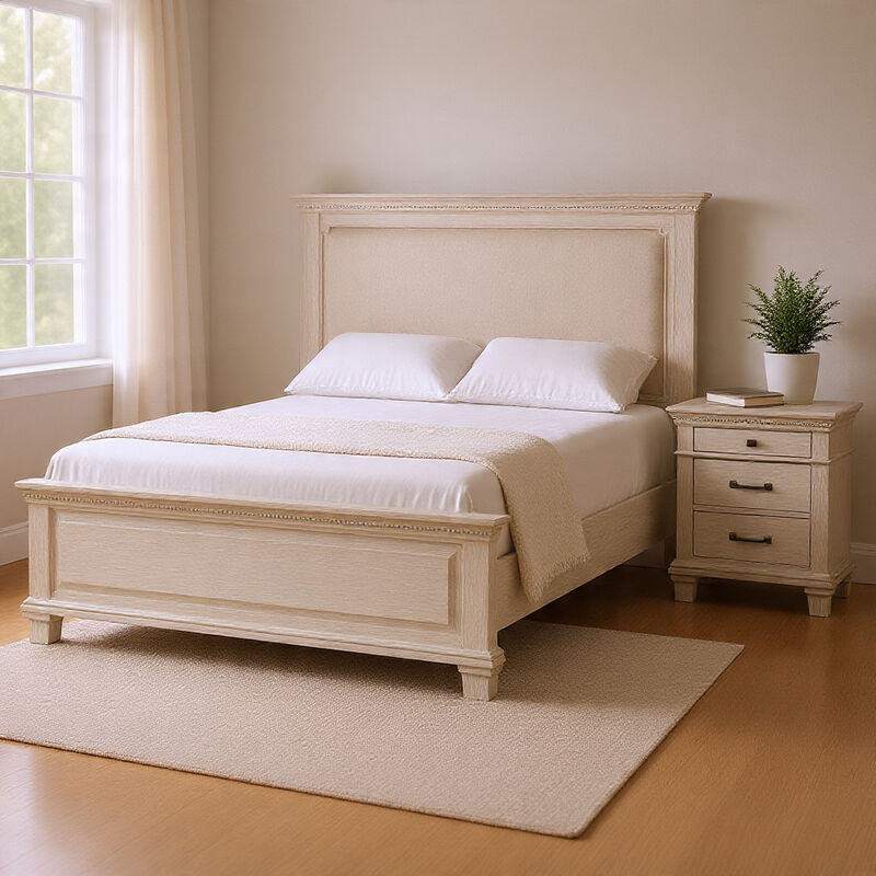 Queen Bedroom Set, Gray, Cream Wood, 2 Piece Set with Nightstand image number 8