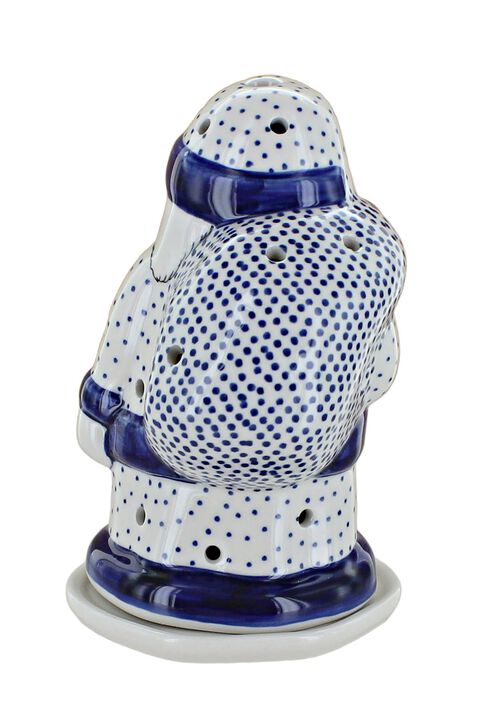 Blue Rose Polish Pottery Dots Santa Luminary