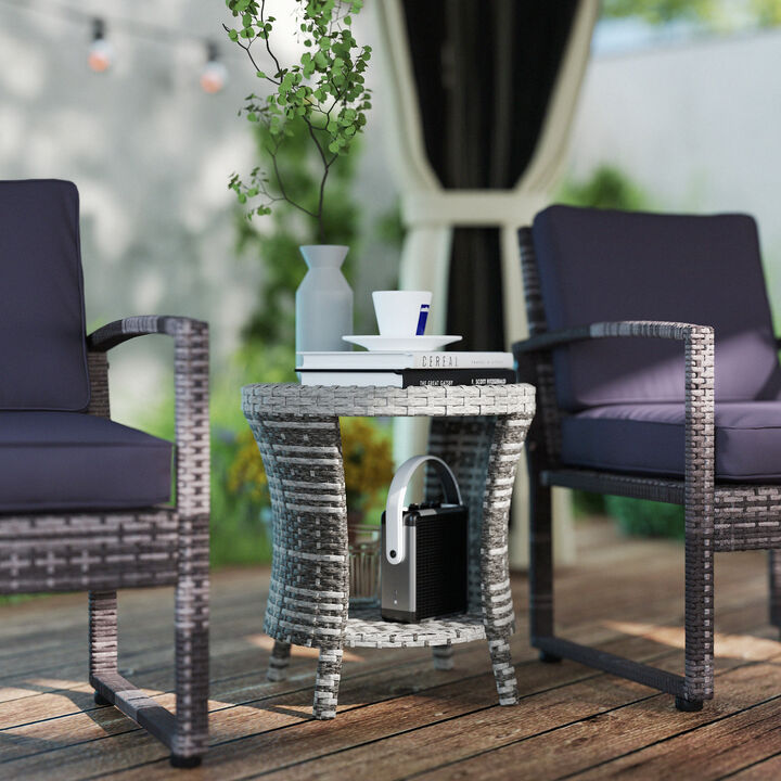 Hivvago 2-Tier Outdoor Wicker End Table