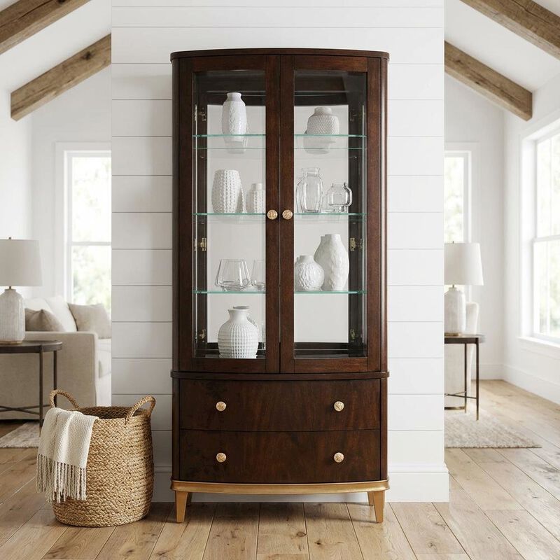 Michael Amini Camellia Field Display Cabinet - Warm Pecan
