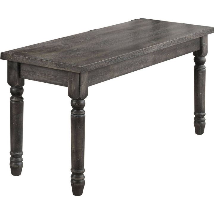 Transitional Style Wood Bench with Turned Legs, Gray- Benzara
