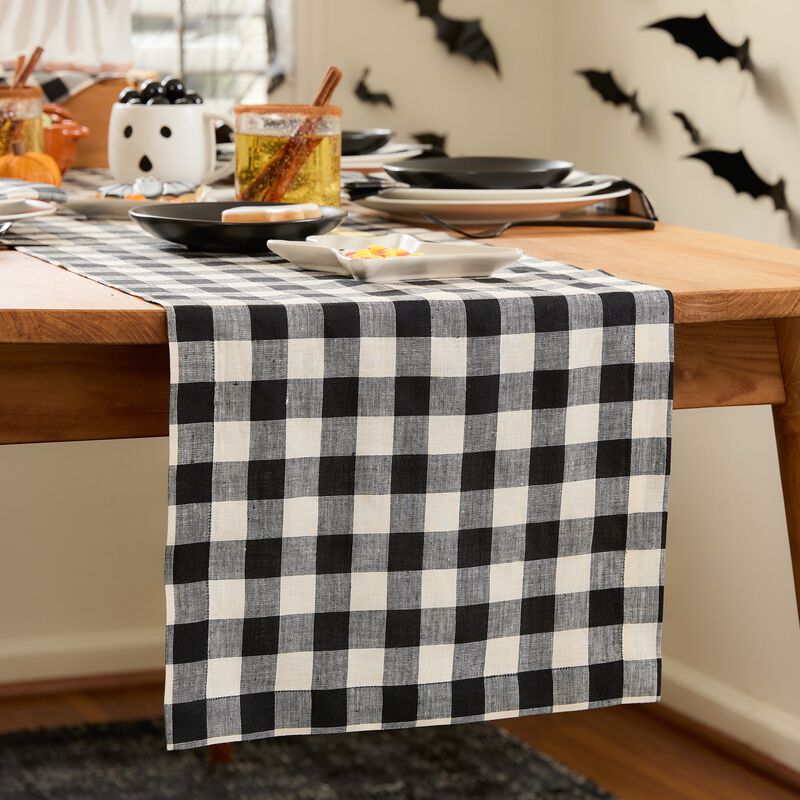 Solino Home Morgan Check 100% Linen Table Runner &ndash; Handcrafted, Machine Washable, Perfect for Holiday and Everyday Dining