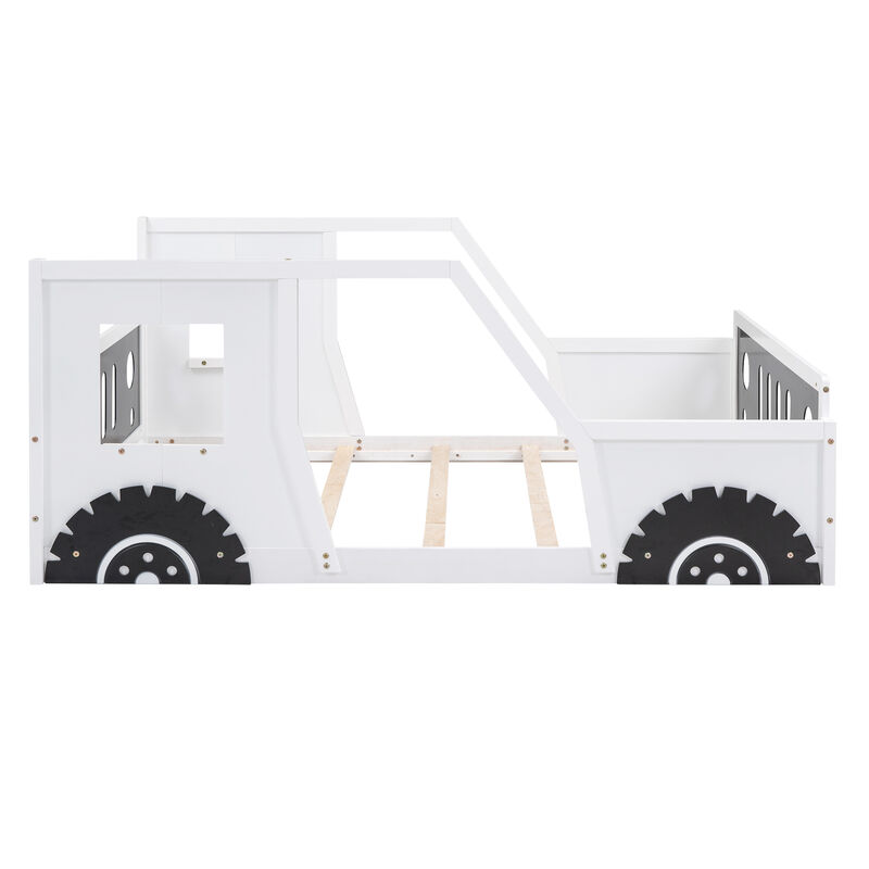 Merax Full Size Classic Car-Shaped Platform Bed with Wheels