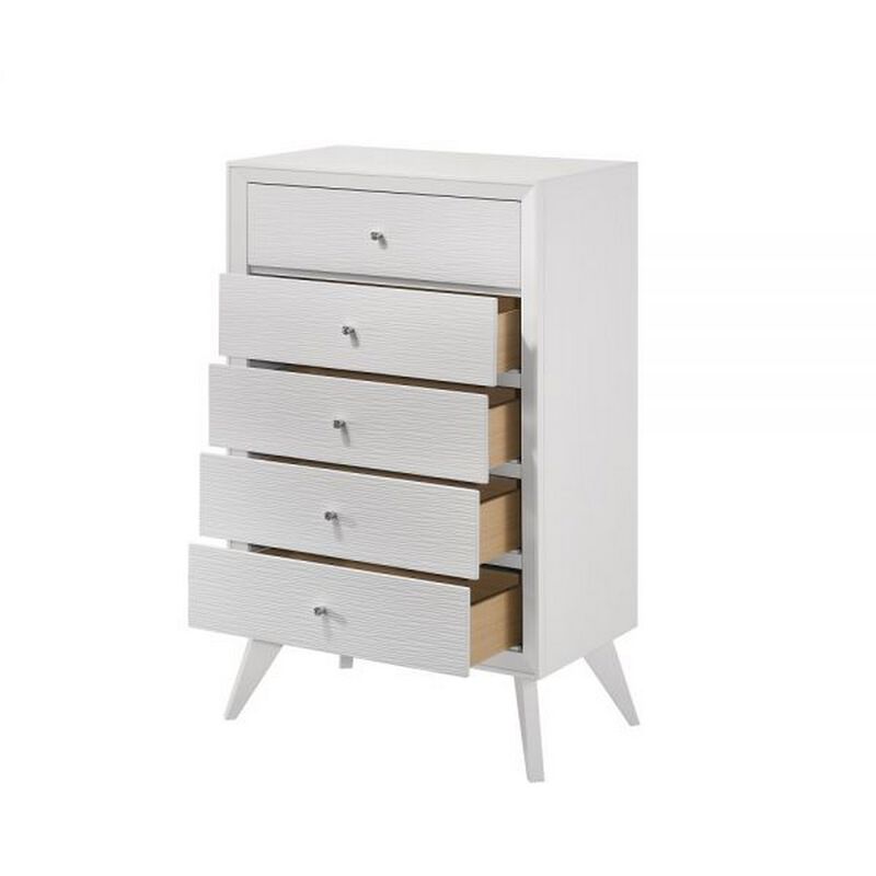 Siam 48 Inch Tall Dresser Chest, 5 Drawers, Rubberwood, Sleek Modern White - Benzara