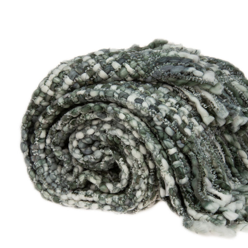 HomeRoots Green and White Knitted Cotton Blend Abstract Throw Blanket with Fringe image number 3
