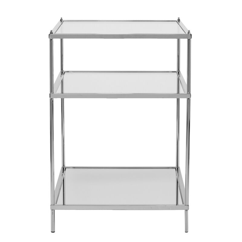 Hivvago 27 Inch  Silver Mirrored Glass And Iron End Table With Shelf