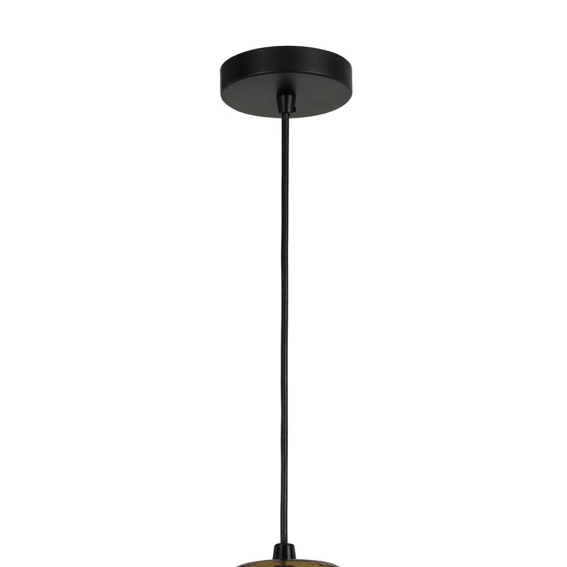 Round Glass Shade Pendant Lighting with Canopy and Hardwired Switch, Brown - Benzara