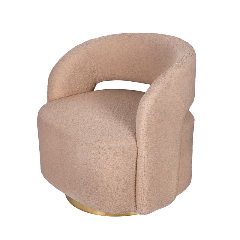 Xion 30 Inch Swivel Accent Chair, Brown Fabric Upholstery, Gold Iron Base