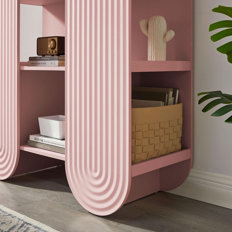 Modway Daydream 58" Tall Arched Cabinet Bookshelf &ndash; Whimsical Ripple Bookcase with Open Storage and Display for Kids Rooms, Bedrooms, and Playrooms image number 4