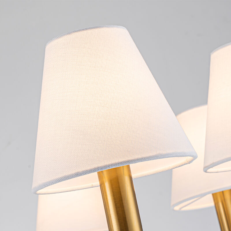 8-Light 32-Inch Mid-century Modern Satin Brass Large Chandelier with White Linen Fabric Shades For Dining Room or Foyers image number 4