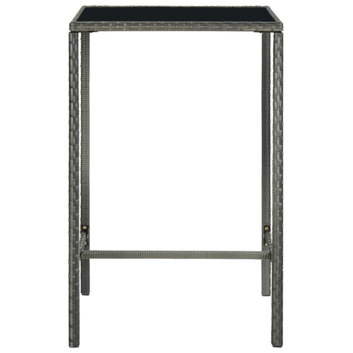 vidaXL Garden Bar Table Gray 27.6"x27.6"x43.3" Poly Rattan and Glass