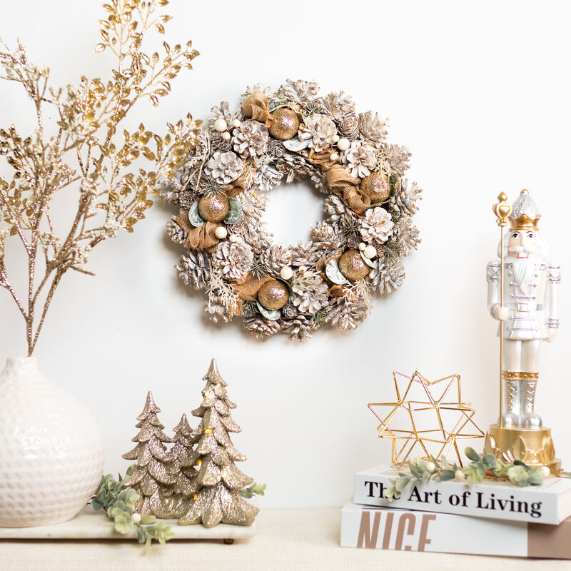 Green Pine and Burlap Bows Artificial Glitter Christmas Wreath  13.75-Inch  Unlit image number 7