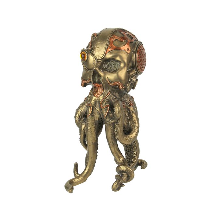 Bronze Copper Finished Steampunk Human Skull Octopus Fantasy Tabletop Statue