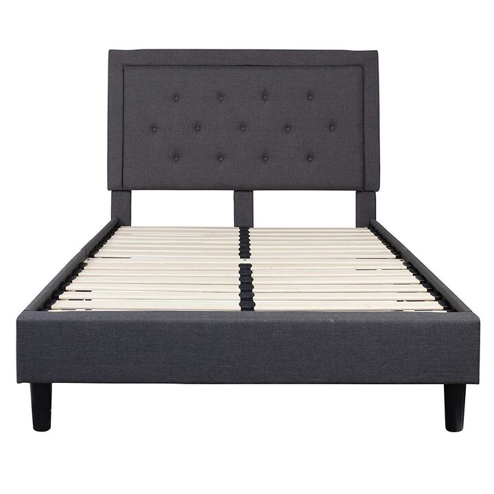 Fabric Upholstered Platform Bed Frame with Tufted Headboard