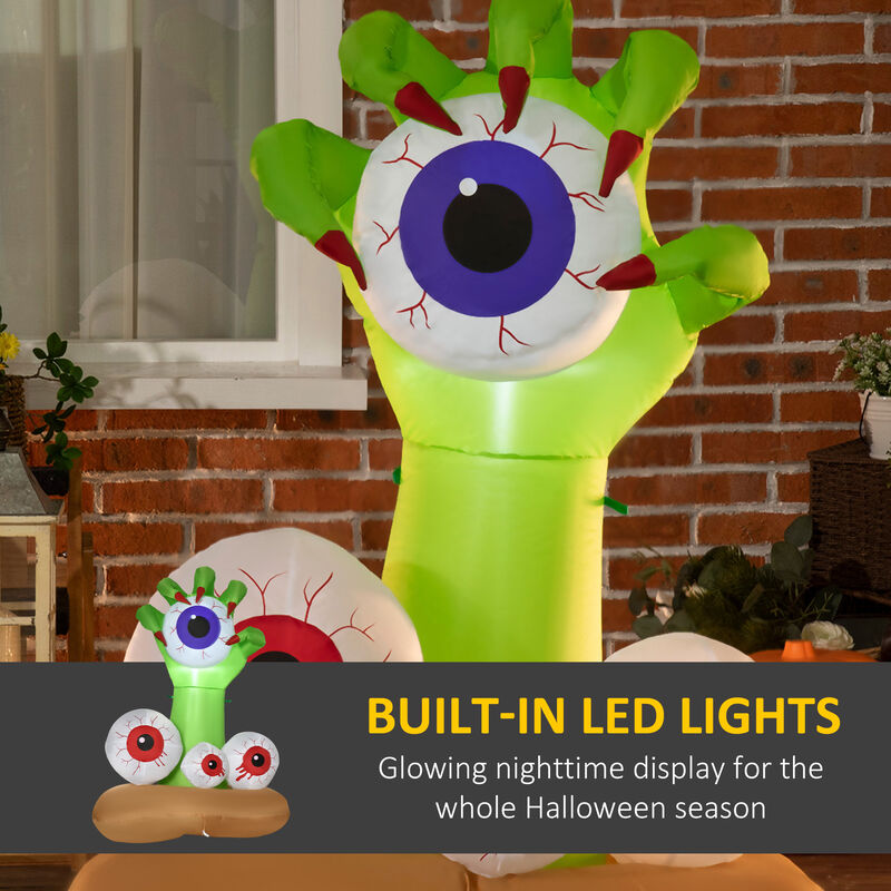 4ft Inflatable Halloween Monster Hand Grasping Bloodshot Eyeballs LED Display