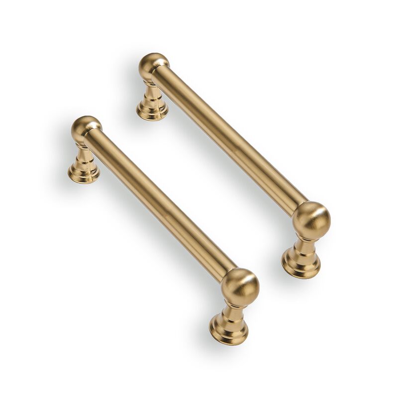 CABDM 2 Pack 3-3/4 Inch Solid Kitchen Cabinet Handles Brushed Gold Heavy Duty Cabinet Pulls Satin Brass Drawer Pulls Cabinet Har