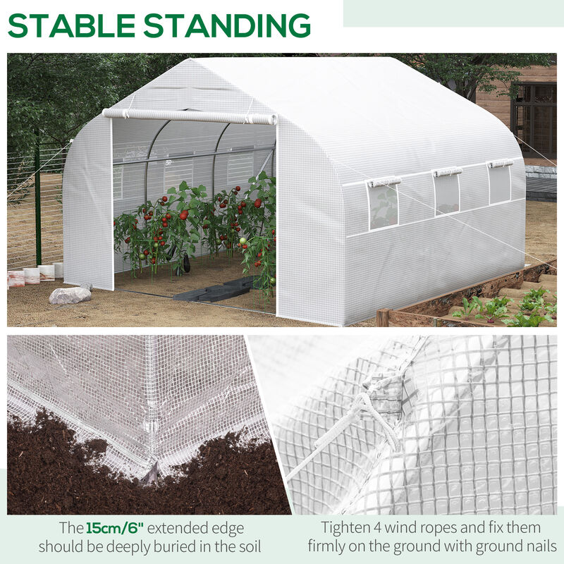 Outsunny 12' x 10' x 7' Walk-in Greenhouse, Tunnel Green House with Zippered Mesh Door and 6 Mesh Windows, Gardening Plant Hot House with Galvanized Steel Frame, White