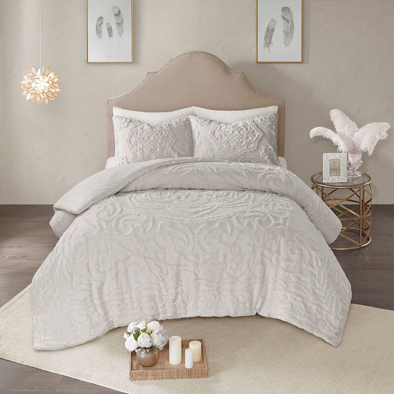 Gracie Mills Ray 3-Piece Boho Chic Tufted Cotton Chenille Medallion Duvet Set