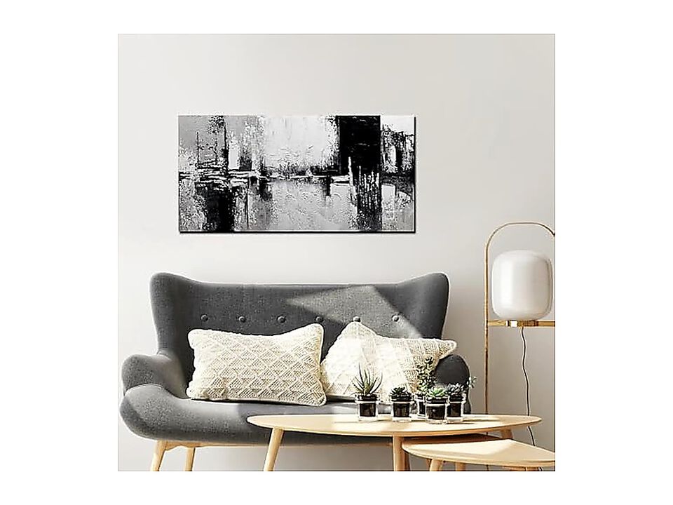 Black White Abstract Wall Art Living Room Textured Canvas Large Minimalist Decor