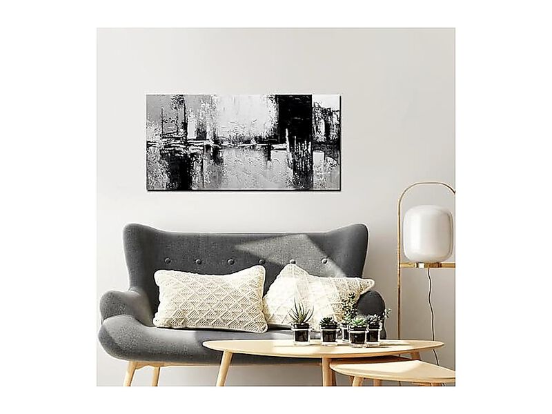 Black White Abstract Wall Art Living Room Textured Canvas Large Minimalist Decor image number 1