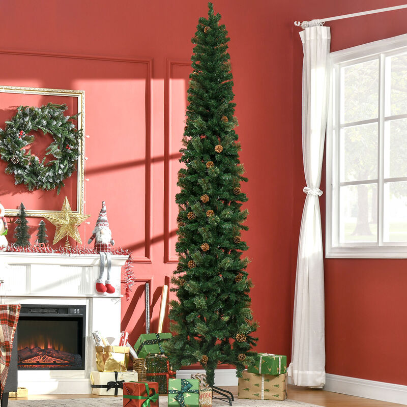 BreeBe 9.5FT Slim Xmas Tree with Pine Cones and Metal Base image number 1