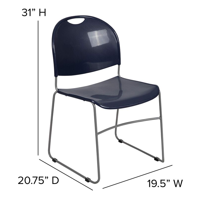 Flash Furniture HERCULES Series 880 lb. Capacity Navy Ultra-Compact Stack Chair with Silver Powder Coated Frame
