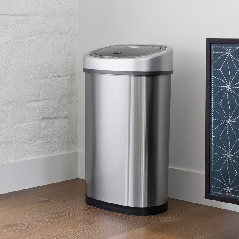 Ninestars Classic Rectangular 13.2-Gallon Stainless Steel Motion Sensor Trash Can image number 1