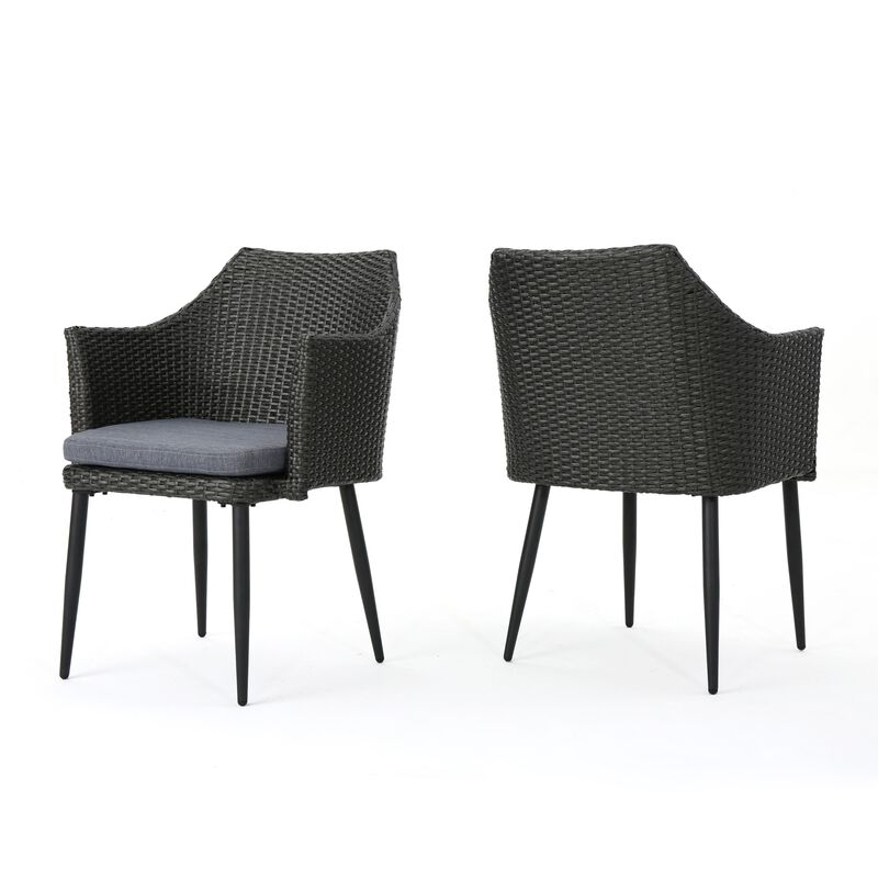 Kenny Outdoor Accent Chair Set of 2, Gray Polyester, PE Rattan, Iron - Benzara