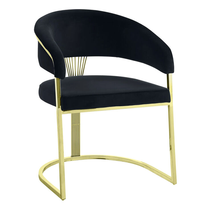 Verie 22 Inch Side Dining Chair Set of 2, Gold Base, Padded Black Velvet - Benzara