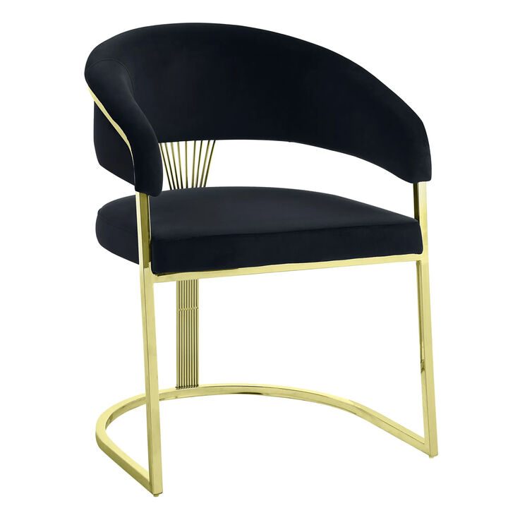 Verie 22 Inch Side Dining Chair, Gold Base, Padded Black Velvet - Benzara