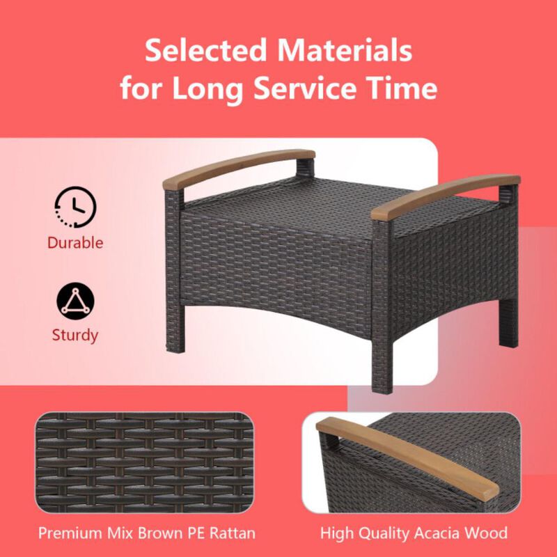 Hivvago Set of 2 Wicker Patio Ottoman Fade-Resistant Foot Rest with Cushion