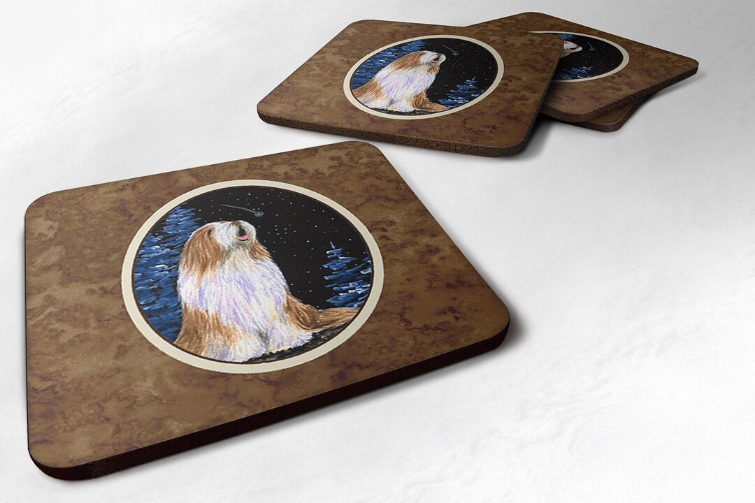 Caroline's Treasures SS8467FC Starry Night Bearded Collie Foam Coasters Set of 4 (Set of 4), 3.5 H x 3.5 W, Multicolor