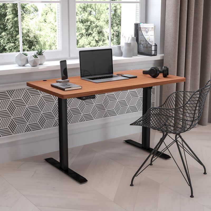 Flash Furniture Electric Height Standing Desk - Table Top 48" Wide - 24" Deep (Mahogany) image number 9