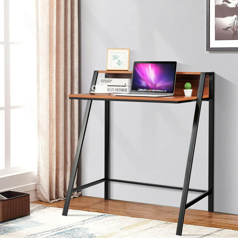 Costway 2 Tier Computer Desk PC Laptop Table Study Writing Home Office Workstation