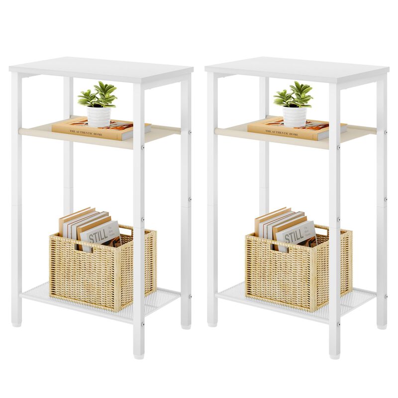 Hoctieon 2-Set 3 Tier End Table, Telephone Table Set of 2, Tall Side Table with Storage Set of 2, Small Nightstand for Small Spa