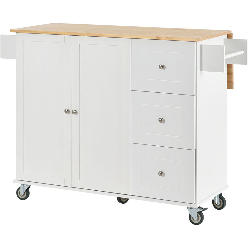 Whisen Modern Kitchen Island with Racks and Drawers - White
