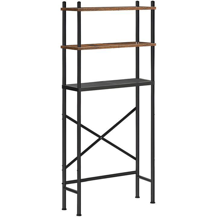 Bathroom 3-Tier Toilet Storage Shelf with Adjustable Feet-Brown