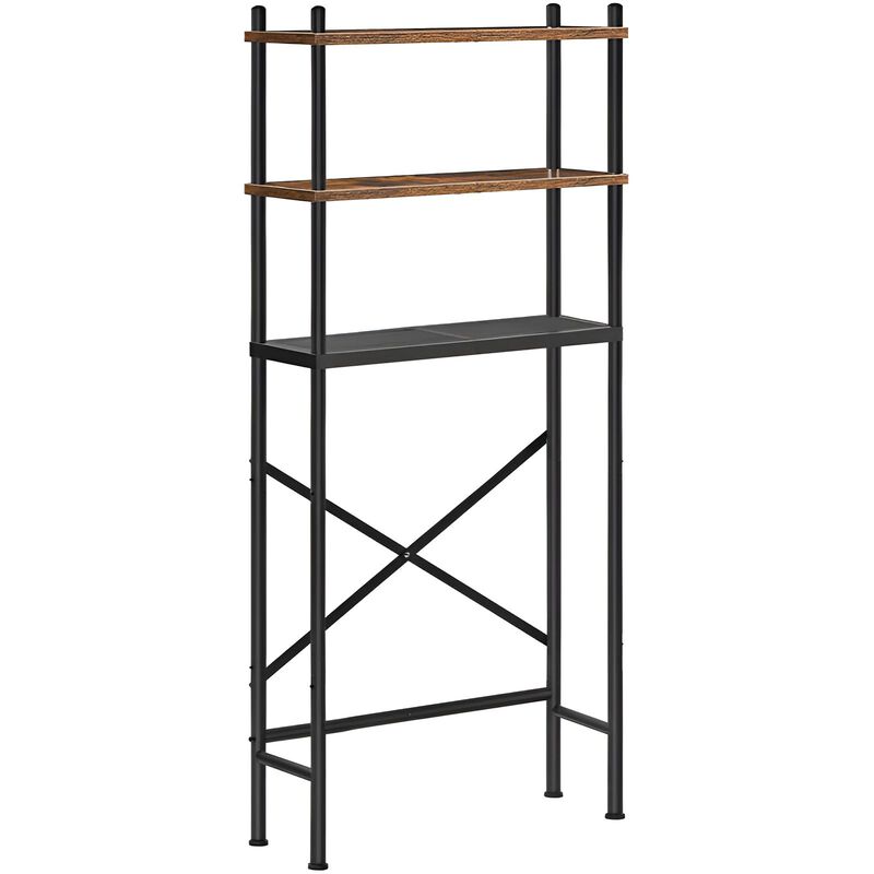 Bathroom 3-Tier Toilet Storage Shelf with Adjustable Feet-Brown image number 0